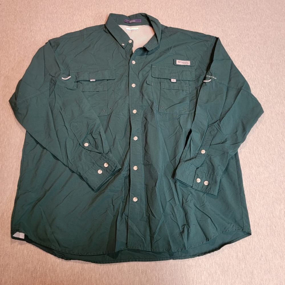 Columbia PFG Super Bahama Shirt Mens XXL Green Fishing Vent Long Sleeve